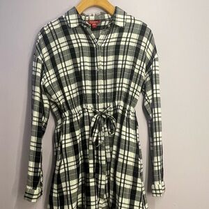 Women’s Monochrome Plaid Shirt Dress (Size S)